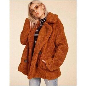 Free People Notched Teddy Peacoat, Size L